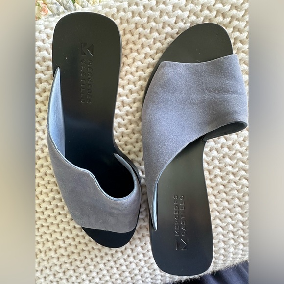 Mercedes Castillo Izar 8.5 High Low Blue suede slides angular heel - Picture 5 of 10